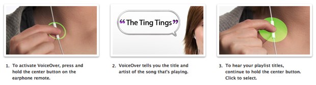 How VoiceOver works on the iPod shuffle (Source: http://www.apple.com/ipodshuffle/voiceover.html)