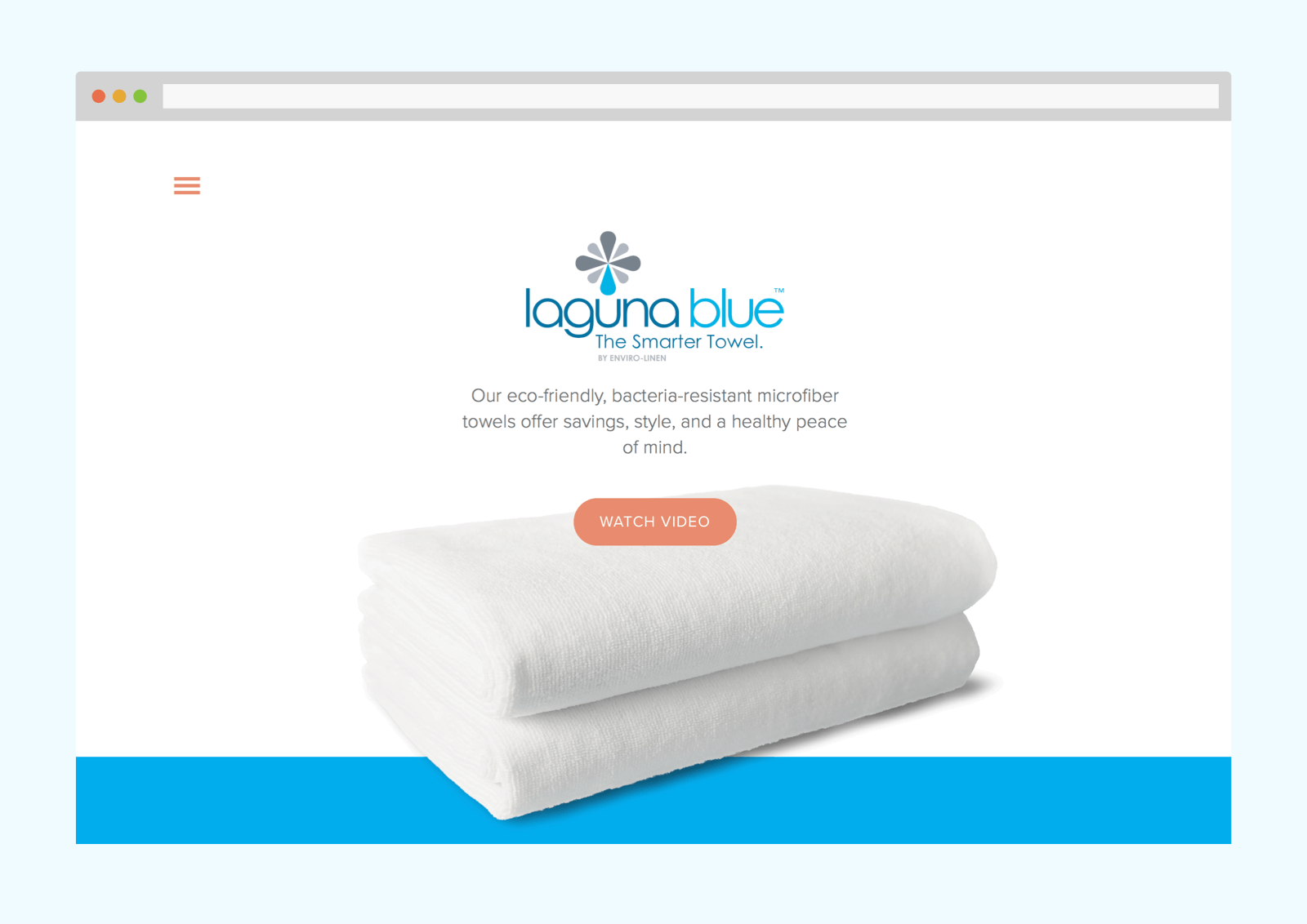 Homepage features stark design with large, cut out photo of towel