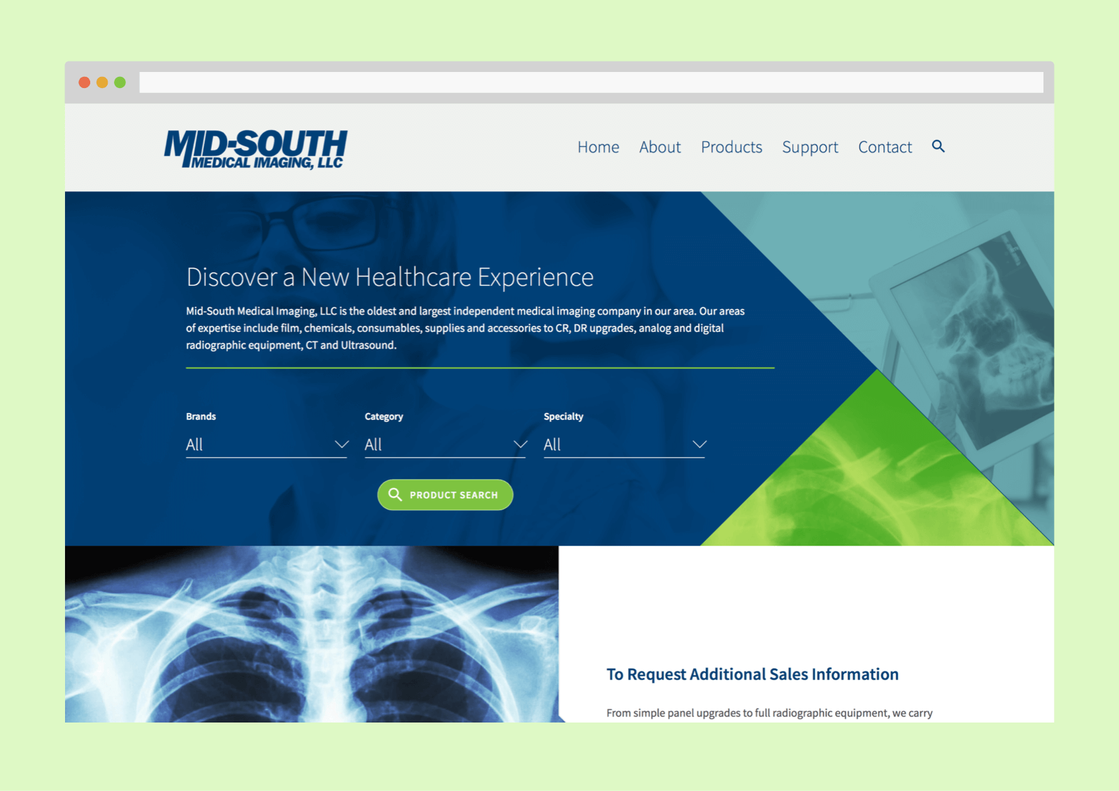 The Mid-South homepage prominently features a product search component