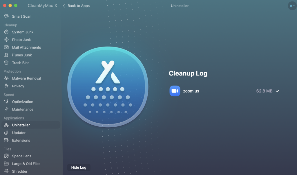 Screenshot of CleanMyMac X uninstalling Zoom from my computer.