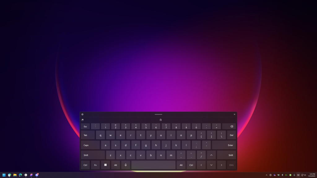 Screenshot of the default onscreen keyboard in Windows. Standard QWERTY keyboard layout.